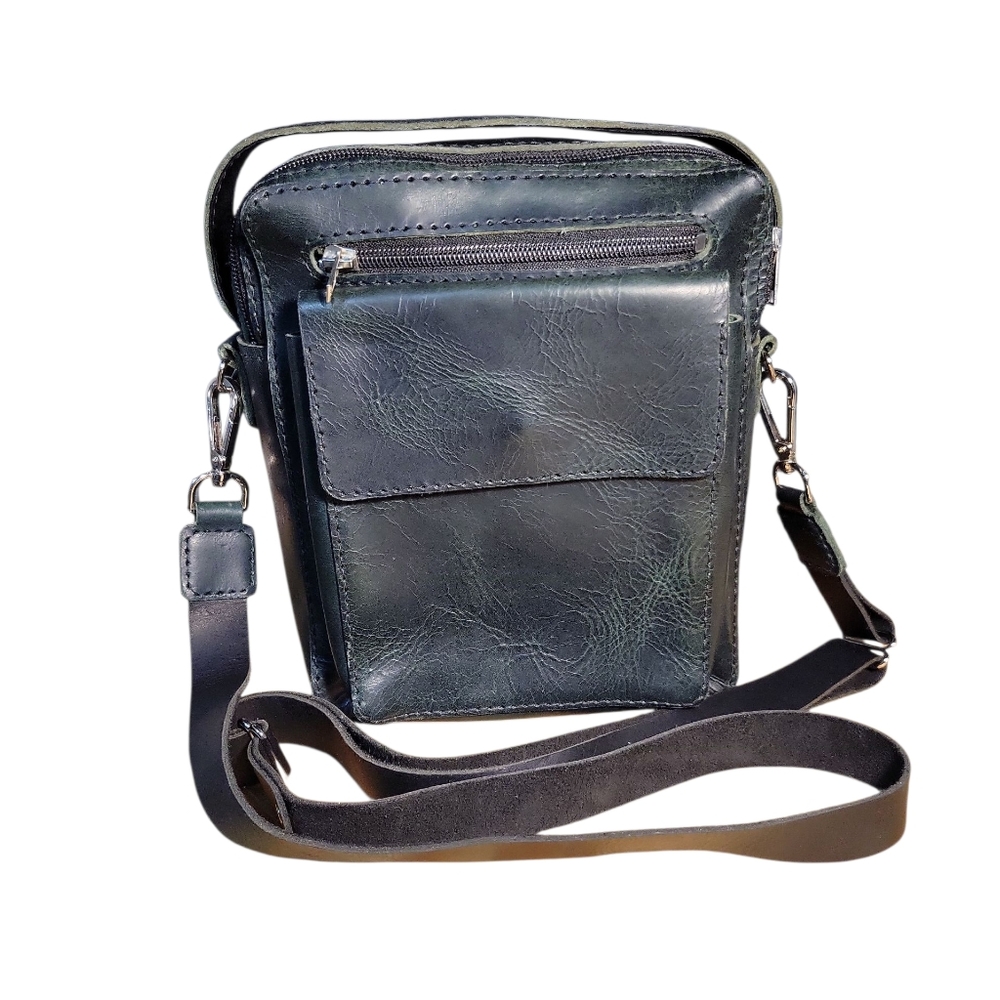 Handcrafted Genuine Leather Sleek Crossbody Shoulder Bag Unisex Dark Green